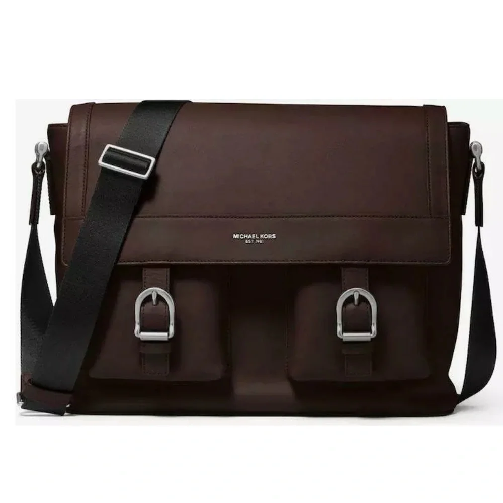 Michael Kors Men's Collection Kennedy Brown leather Messenger briefcase bag